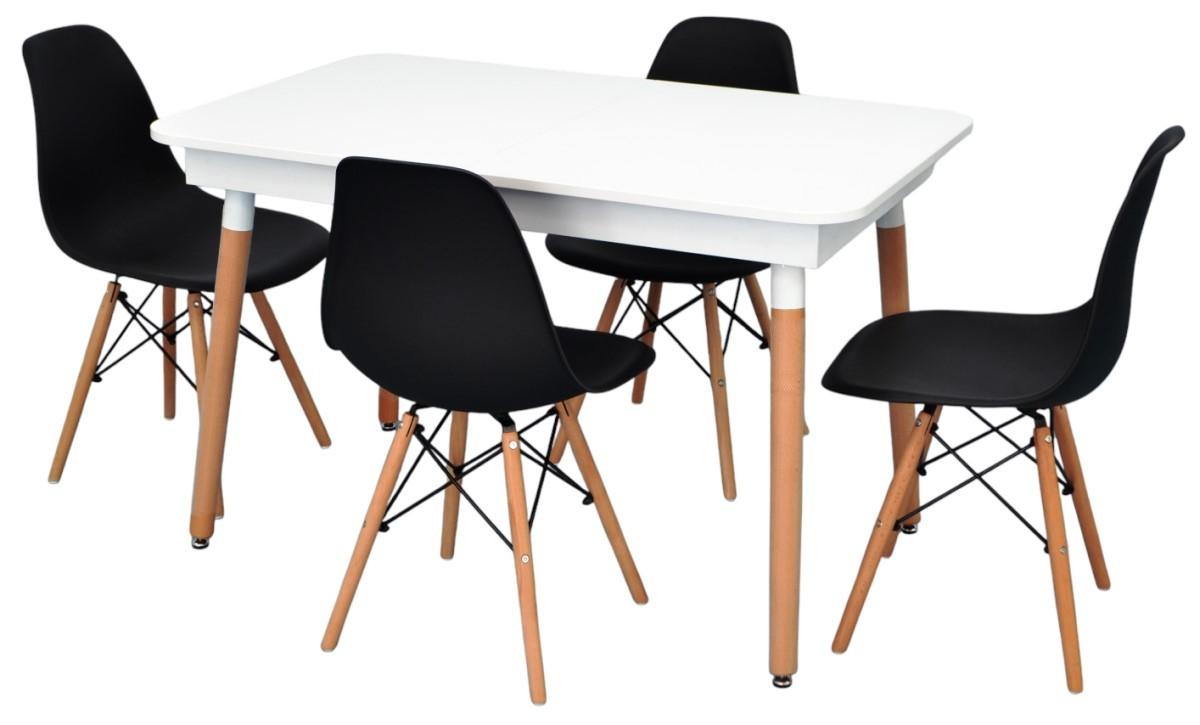 Set de masa si scaune Evelin DT 431-1R Wo + 4 scaune LC-021 Black (Negru)