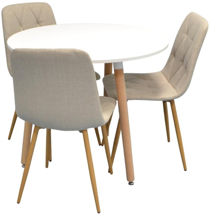 Set de masa si scaune Evelin DT 404-1 WO + 3 scaune YTC-080 Wo / BJORN-24 Light Beige