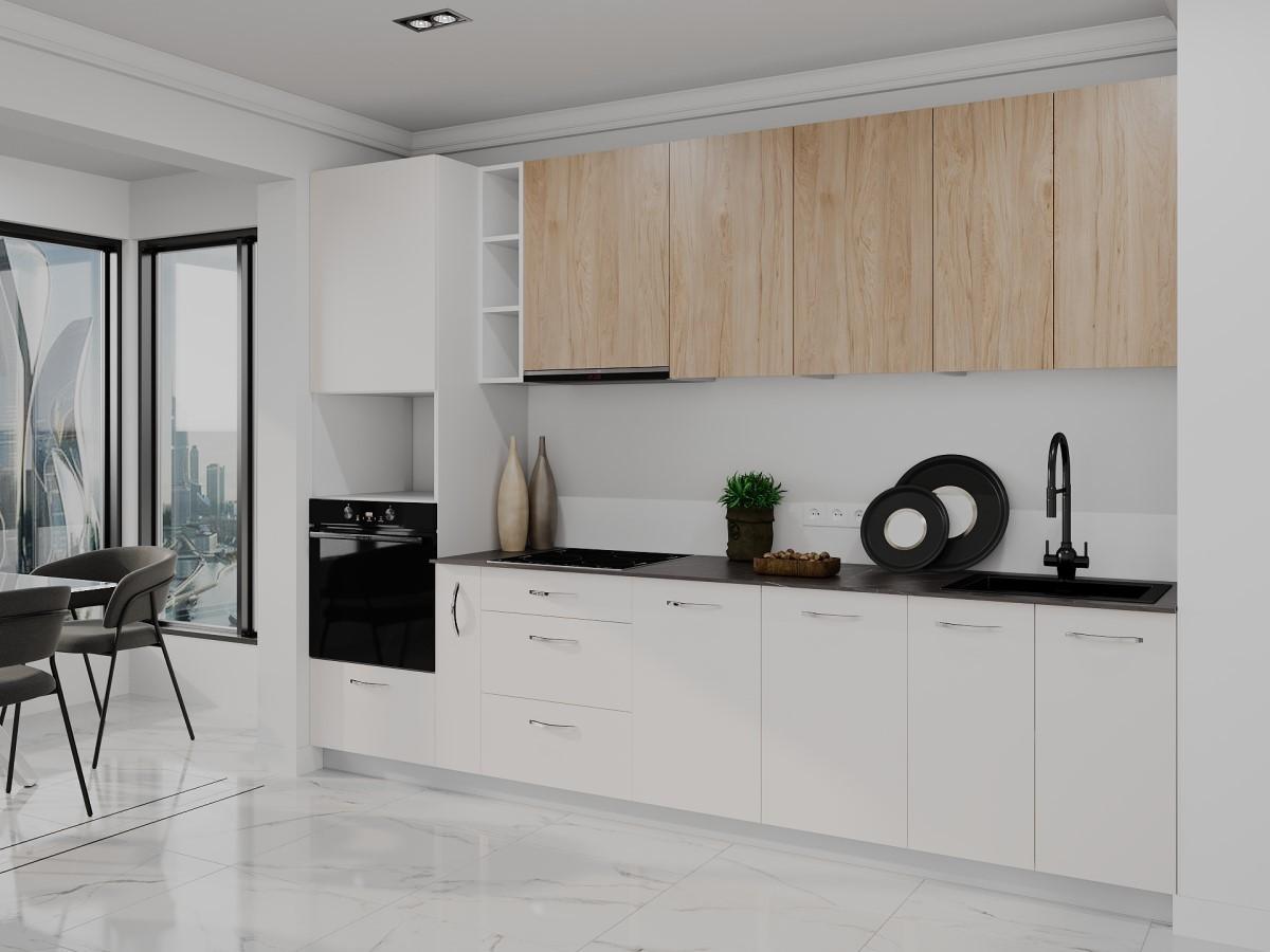 Set mobila bucatarie Bayro Spring 3 m Rockford Hickory / Light Cream