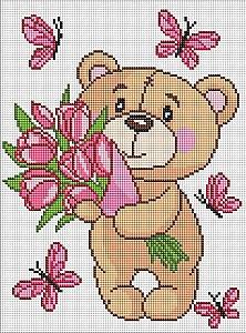 Pictura cu diamante Ideyka Ursuleț cu flori, 30×40 cm