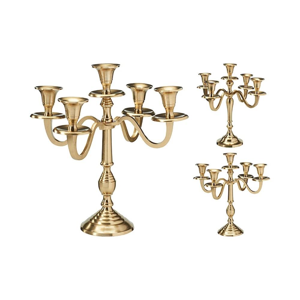 Suport pentru lumanari H&S Suport metalic pentru 5 lumanari 30 cm, Auriu