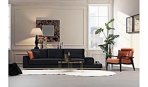 Canapea Trendy cu 4 locuri Linie cu masa laterala - neagra 102 x 84 x 320 cm