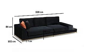 Canapea Trendy cu 4 locuri Linie cu masa laterala - neagra 102 x 84 x 320 cm