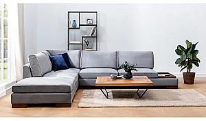 Canapea coltar Trendy Lalea Colt Stanga Cu Pouf - Gri inchis