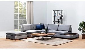 Canapea coltar Trendy Lalea Colt Stanga Cu Pouf - Gri inchis
