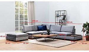 Canapea coltar Trendy Lalea Colt Stanga Cu Pouf - Gri inchis