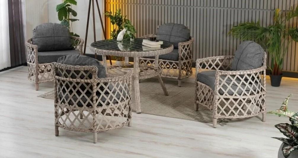 Set mobila de gradina Stars Plastik Berlin Rattan 4+1 Bej
