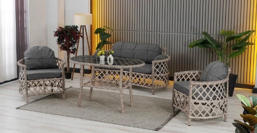 Set mobila de gradina Stars Plastik Berlin Rattan 2+1+1 Bej