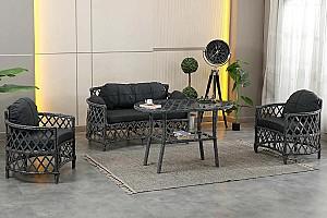 Set mobila de gradina Stars Plastik Berlin Rattan 2+1+1 Antracit