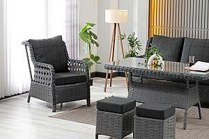 Set mobila de gradina Stars Plastik Vilza Rattan 3+1+1 (Puf 1+1) Antracit