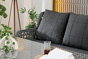 Set mobila de gradina Stars Plastik Vilza Rattan 3+1+1 (Puf 1+1) Antracit