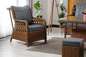 Set mobila de gradina Stars Plastik Vilza Rattan 3+1+1 (Puf 1+1) Maro