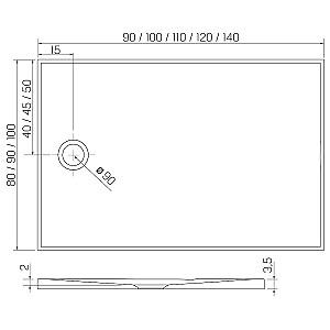 Cadita de dus New Trendy Nex Rectangular White 140x90x3.5 cm B-0465