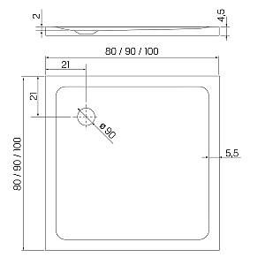 Cadita de dus New Trendy Mild Rectangular White 90x90x4.5mm B-0626