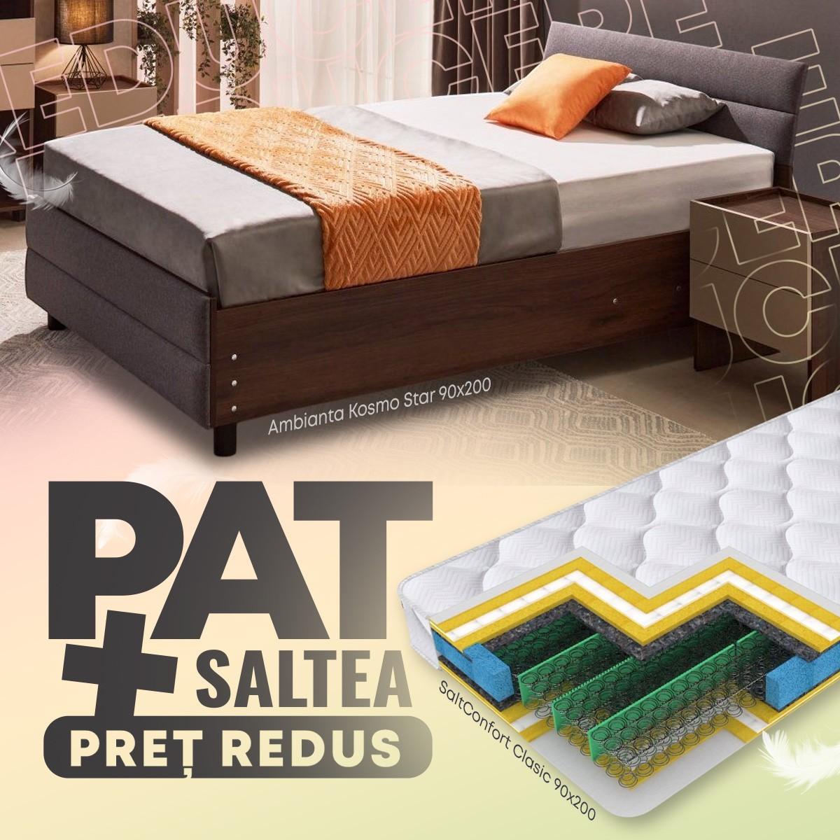 Pat copii Ambianta Kosmo Star 0.9 m Catania (Maro) / Gri + Saltea Salt Confort Clasic 90x200
