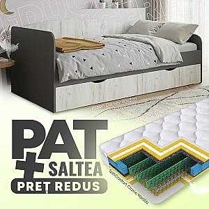Pat copii Yasen Disney 900 Grafit / Stejar Fraft Alb + Saltea Salt Confort Clasic 90x200