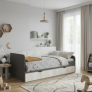 Pat copii Yasen Disney 900 Grafit / Stejar Fraft Alb + Saltea Salt Confort Clasic 90x200
