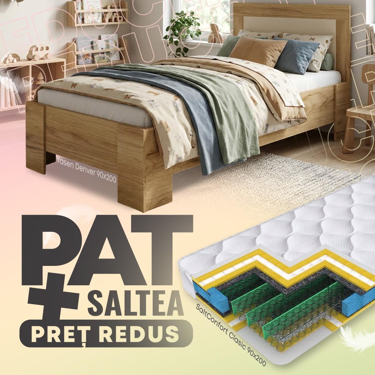 Pat copii Yasen Denver 900 + Saltea Salt Confort Clasic 90x200
