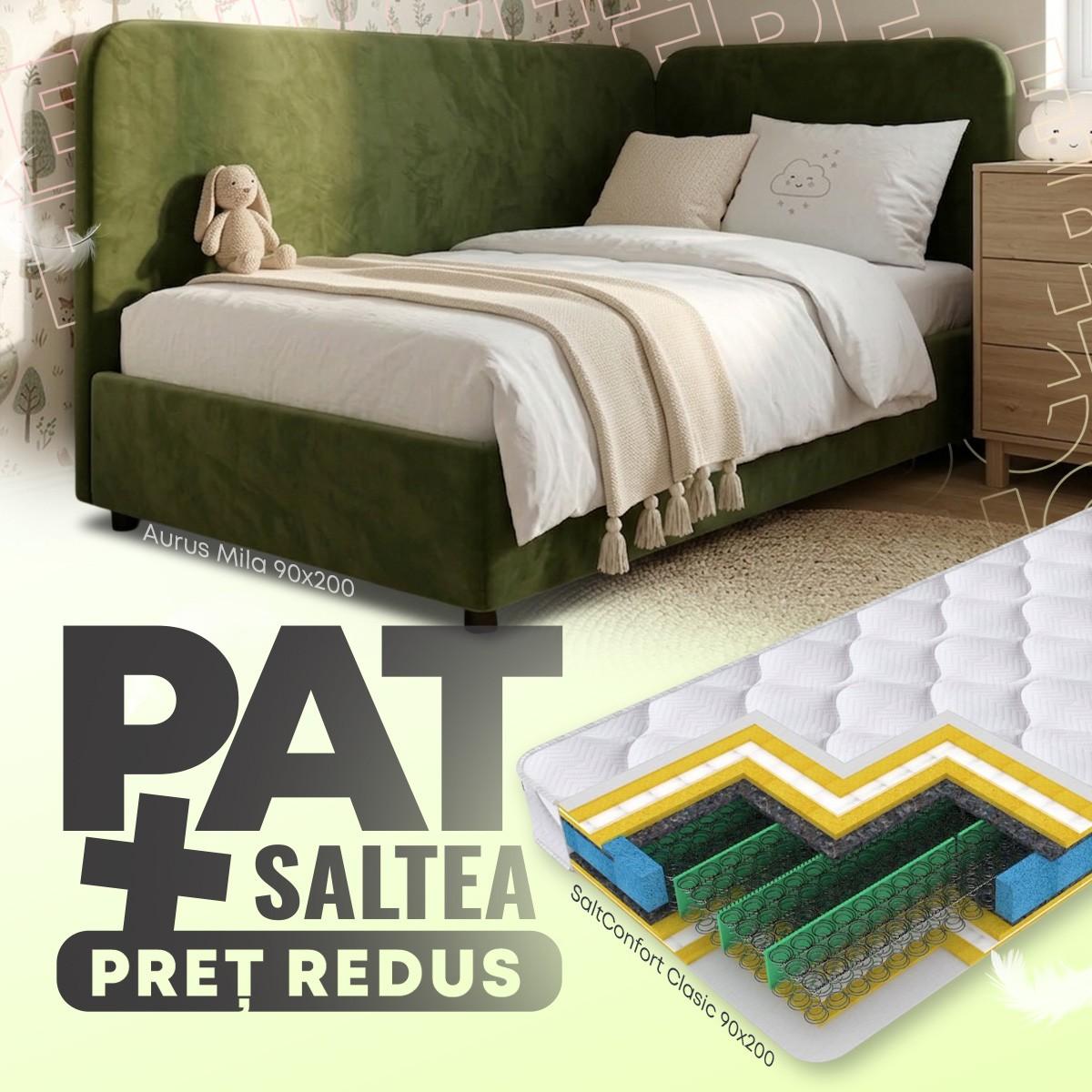 Pat copii Aurus Mila 90x200 + Saltea Salt Confort Clasic 90x200