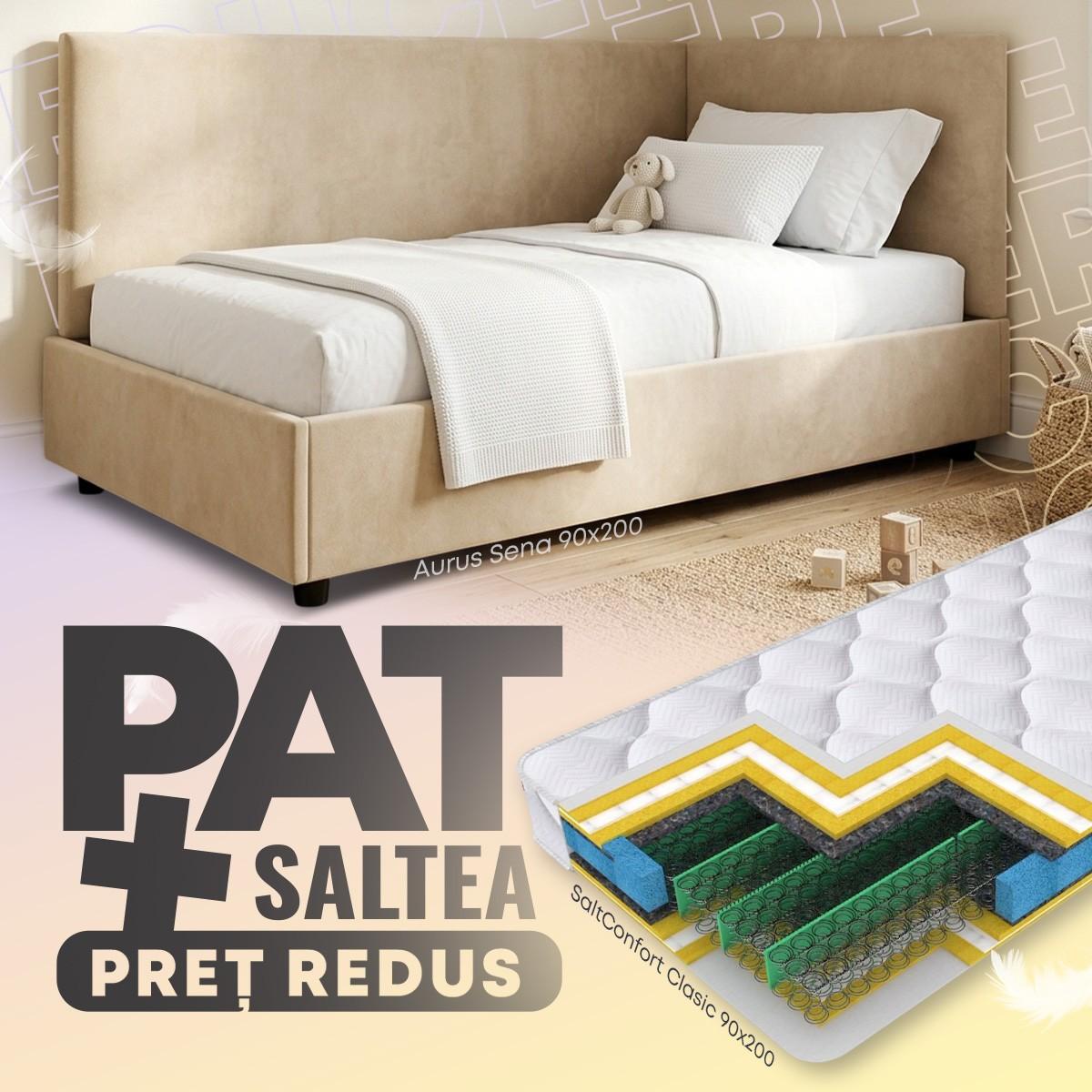 Pat copii Aurus Sena 90x200 + Saltea Salt Confort Clasic 90x200