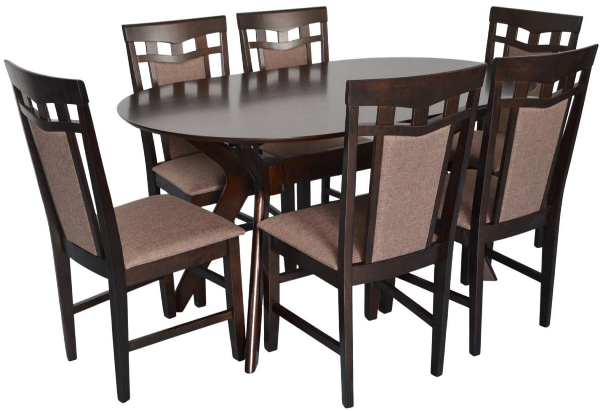 Set de masa si scaune Evelin Raffles Oval Chocolate + 6 scaune Deepa R Chocolate / Ekea12 Dark Brown