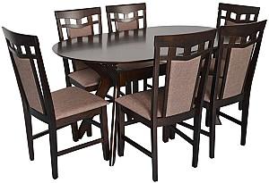 Set de masa si scaune Evelin Raffles Oval Chocolate + 6 scaune Deepa R Chocolate / Ekea12 Dark Brown