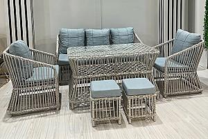 Set mobila de gradina Stars Plastik Paris Rattan 3+1+1 Puf 1+1 Ivory