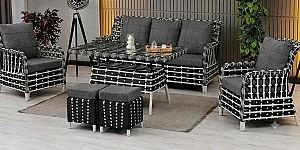 Set mobila de gradina Stars Plastik Vilza Rattan 3+1+1 (Puf 1+1) Alb / Negru