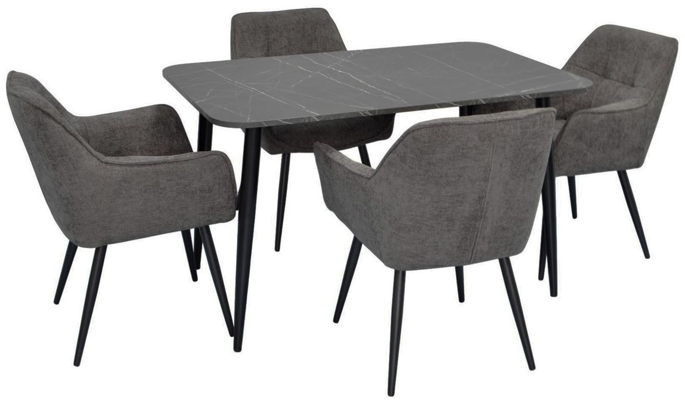 Set de masa si scaune Evelin DT 405-6 B + 4 scaune YTC-090 B / UF885-15 Dark Grey
