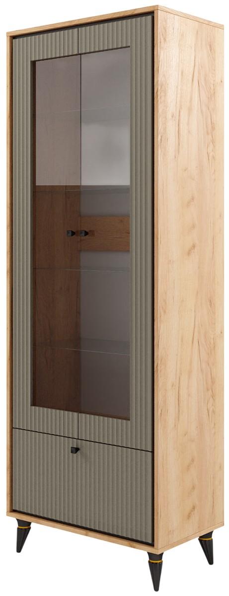 Dulap cu vitrina ML Mobila Oscar Nr.7 Stejar Auriu / Haki Soft Închis