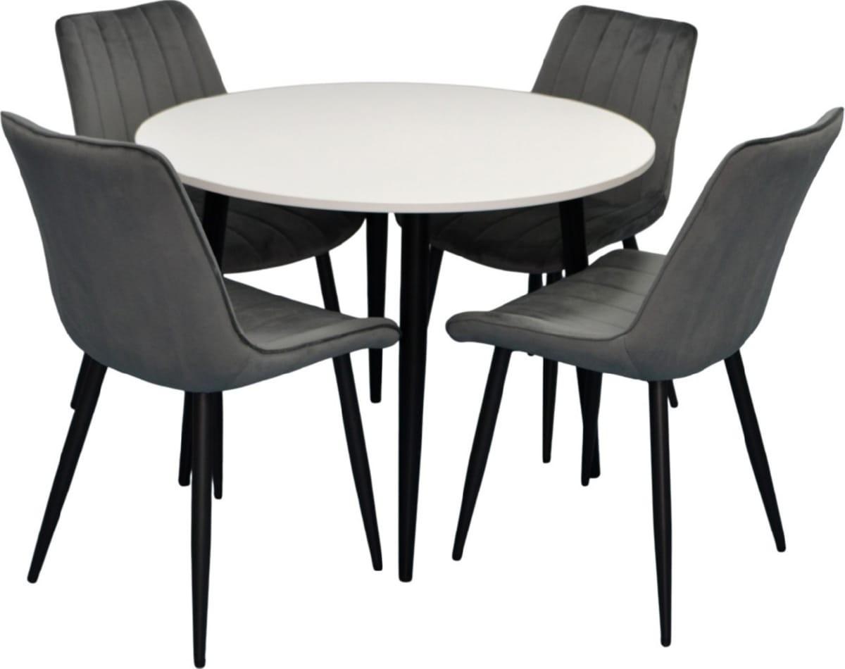 Set de masa si scaune Evelin DT 402-3B + 4 scaune YTC-055 B / BLU-14 (Dark Grey)