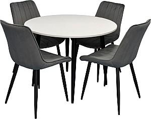 Set de masa si scaune Evelin DT 402-3B + 4 scaune YTC-055 B / BLU-14 (Dark Grey)