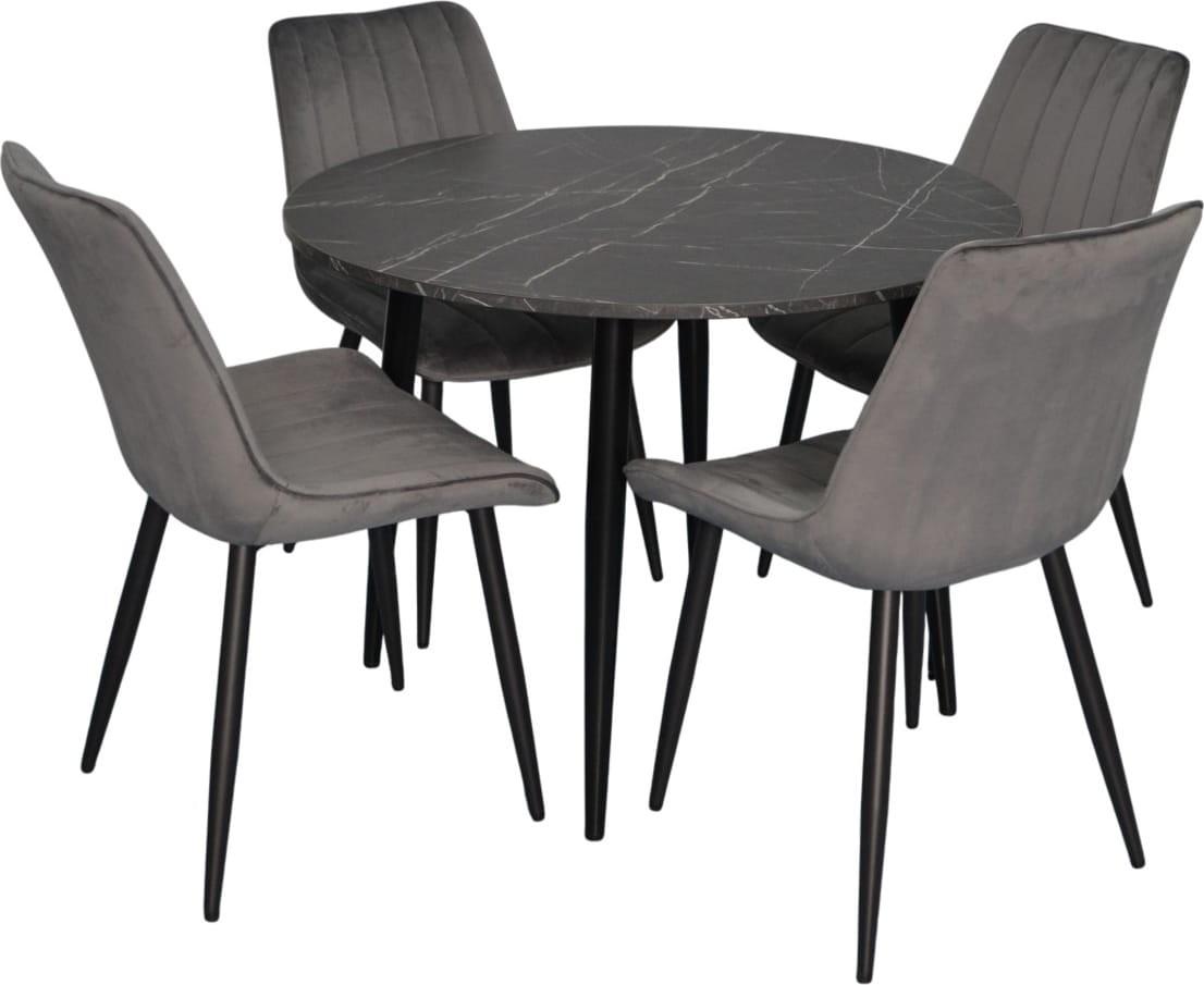 Set de masa si scaune Evelin DT 402-6B + 4 scaune YTC-055 B / BLU-14 (Dark Grey)