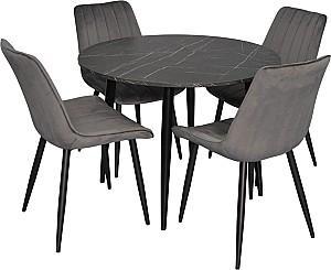 Set de masa si scaune Evelin DT 402-6B + 4 scaune YTC-055 B / BLU-14 (Dark Grey)