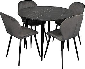 Set de masa si scaune Evelin DT 402-6B + 4 scaune YTC-064 B / BLU-14 (Dark Grey)