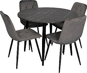 Set de masa si scaune Evelin DT 402-6B + 4 scaune YTC-080B BLU-14 (Dark Grey)