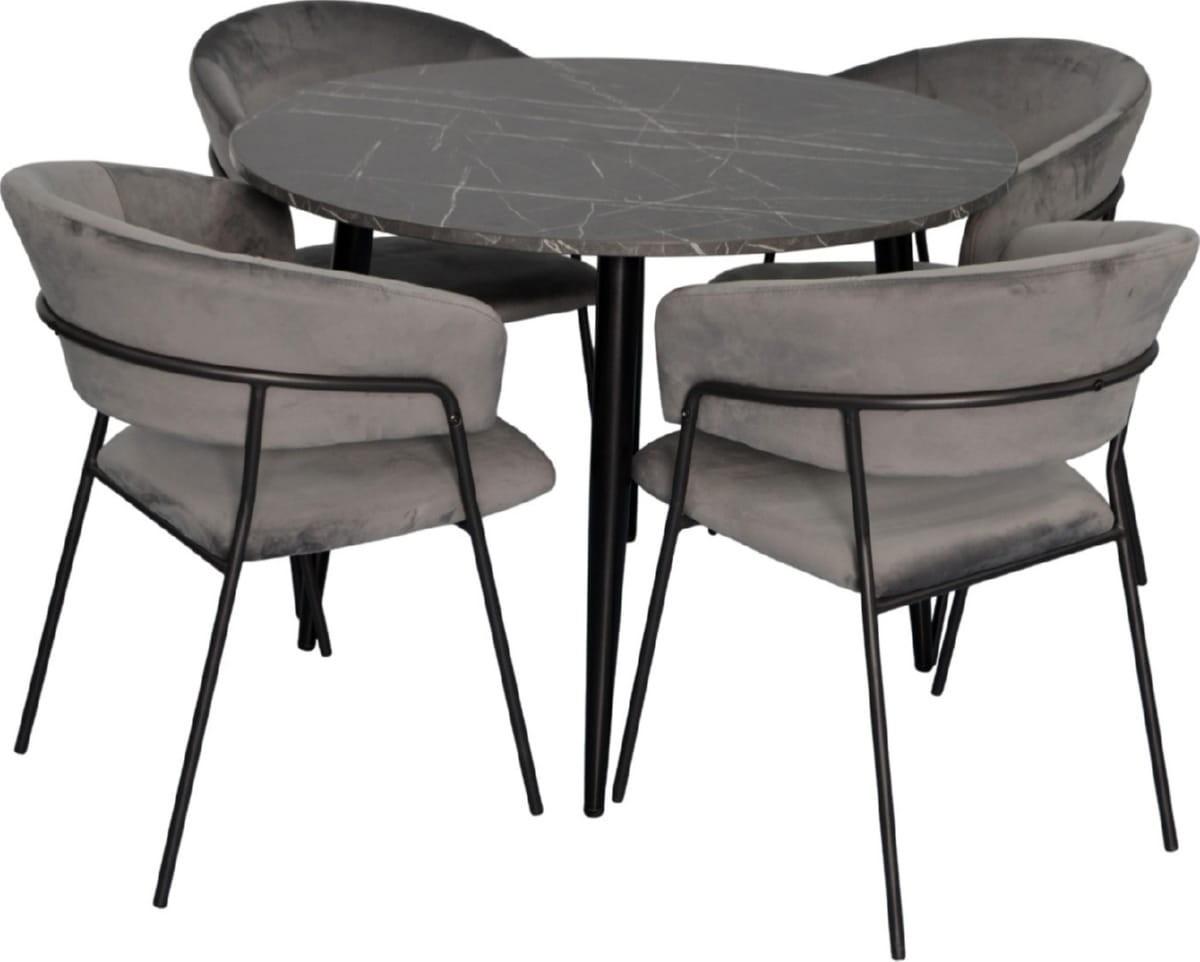 Set de masa si scaune Evelin DT 402-6B + 4 scaune YTC-097B UF BLU-14 (Dark Grey)