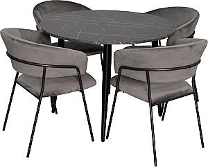 Set de masa si scaune Evelin DT 402-6B + 4 scaune YTC-097B UF BLU-14 (Dark Grey)