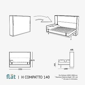 Pat rabatabil Flat Compatto H 140x200 Alb