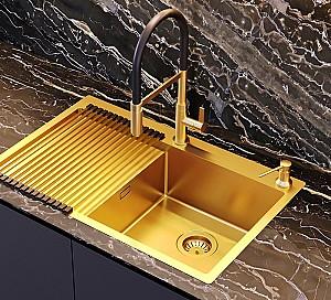 Robinet bucatarie Helika 7003-G Gold+black silicon hose