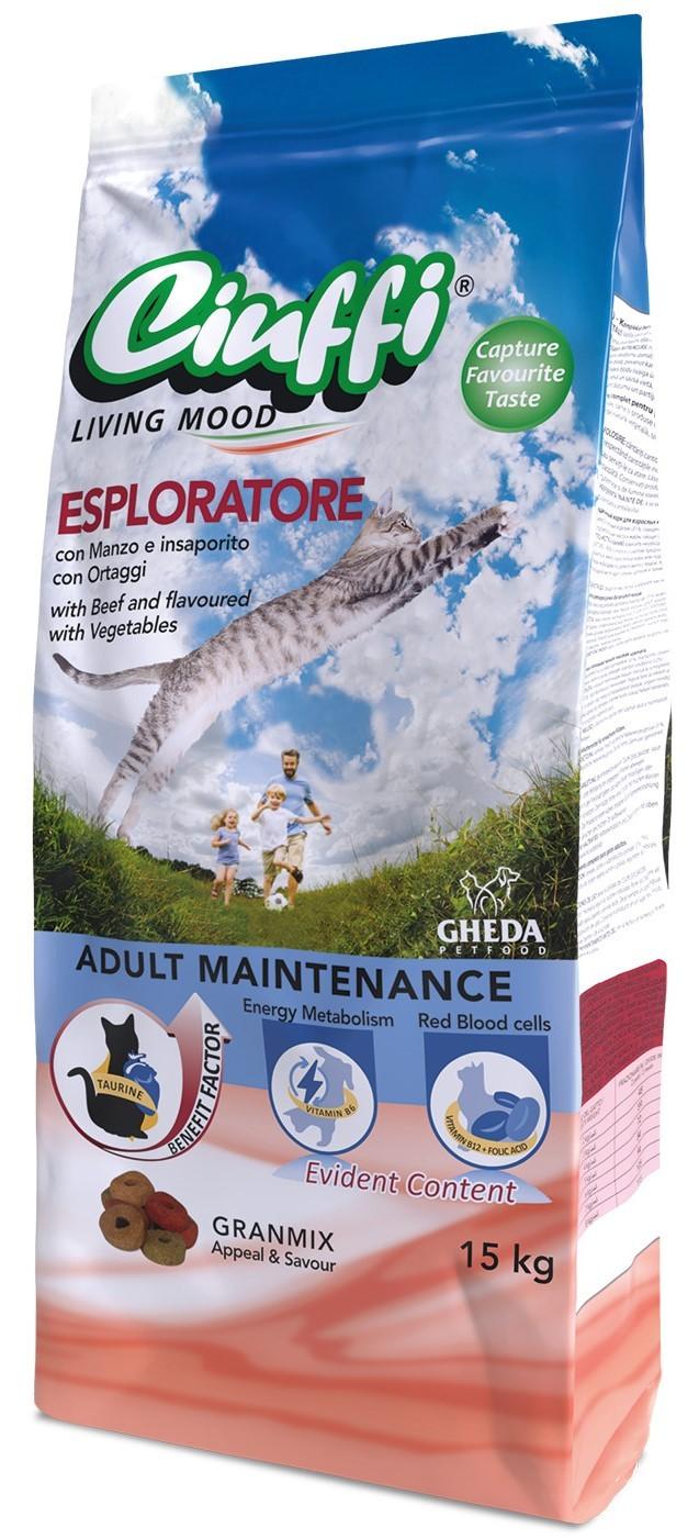 Hrana uscata pentru pisici Ciuffi Adult Esploratore Beef 15kg
