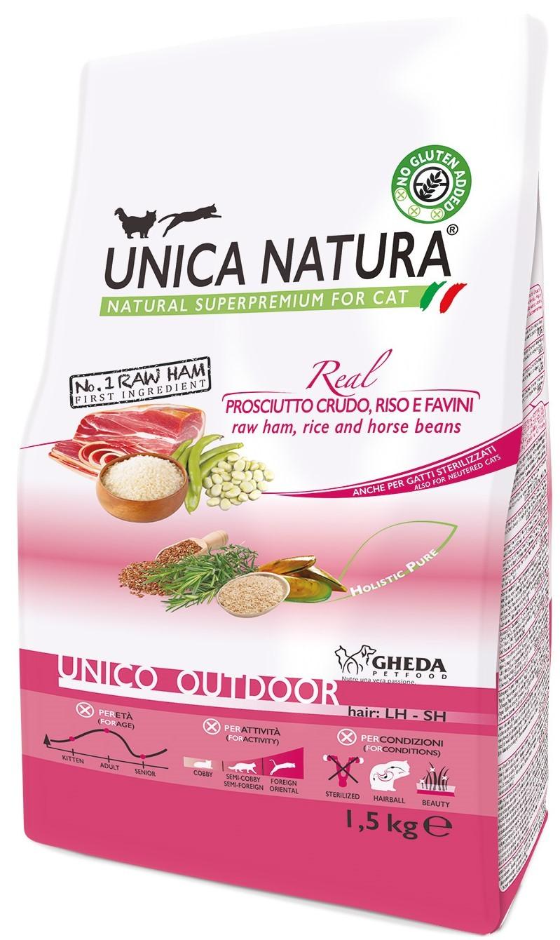 Hrana uscata pentru pisici Gheda Unica Natura Outdoor Raw Ham & Rice 1.5kg