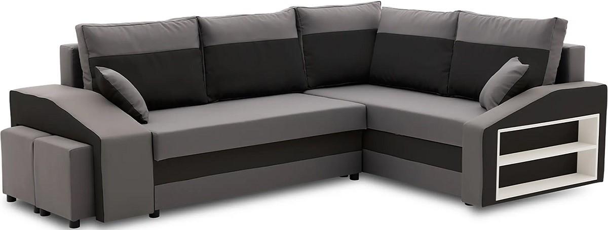 Canapea coltar Magnifico Meble Grande Right Shelf/Left Puffs Bonell Mikrofaza 27/Mikrofaza 15 Right Gri/Negru