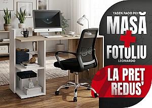 Masa de birou Yasen Paco PC1 Stejar Artisan/ Alb + Fotoliu Leonardo