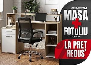 Masa de birou Yasen Jessy Stejar Artisan / Nimfea Alb + Fotoliu Leonardo