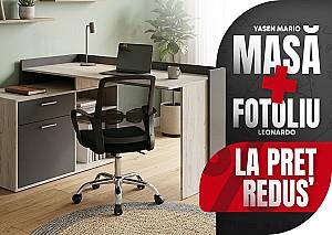 Masa de birou Yasen Mario Stejar Kraft Alb / Grafit + Fotoliu Leonardo