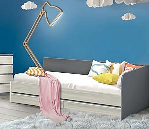 Pat copii Modern Komfi 90x200 Gri ardezie/Stejar artizanal alb
