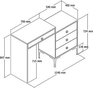 Masa de machiaj Mirage Meble Lizbon 550 Antracit (Gri)/Nuc (Maro)