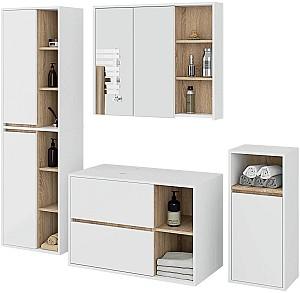 Set de mobila de baie Akord Vami cu orificii Alb/Stejar Sonoma (Bej)