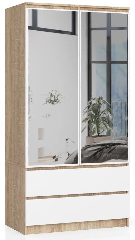 Dulap Akord S90 2D2SZ 2 Lustro Stejar Sonoma (Bej)/Alb